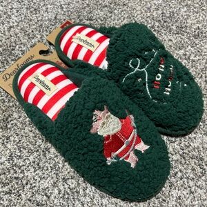 DEARFOAMS Womens M 7-8 Cowboy SANTA Slippers Cozy Comfort Memory Foam Green
